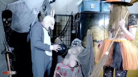 Halloween Frenzy: Terry in Freaky Rabbit Costume Fucks Hard Belgian Witch Alice Maze