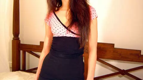 Hot little arab brunette Angelina doing a hot striptease in the bedroom 