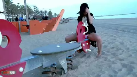 Little pee on the beach with the beautiful young Spanish Aris Dark
