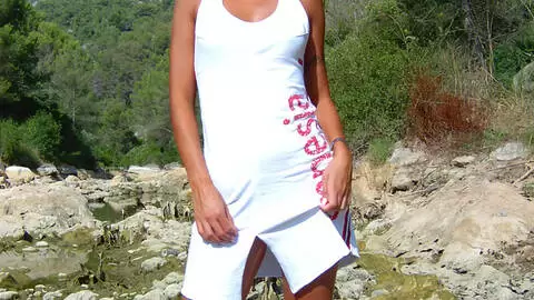 Pornostar teen blonde Crystal Wells stripping by the river 