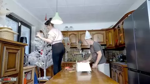 Emmita's Big Tits Bounce in Xmas Kitchen Fuck with Terry's Hard Anal Finish