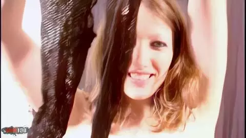 Horny redhead Emy in pantyhose stripping 