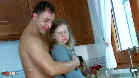 Fat French milf likes to be fucked in the kitchen by a younger cock