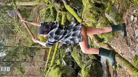 Spanish porn actress Jordan Perry photo shooting with an axe