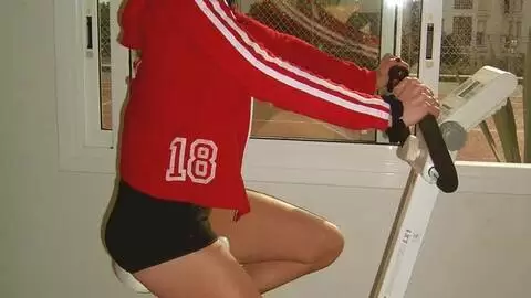 Brunette teen slut gets all sweaty and strips in the gym