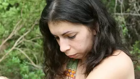 Great arab brunette Kelly Toma dancing and stripping in the woods 