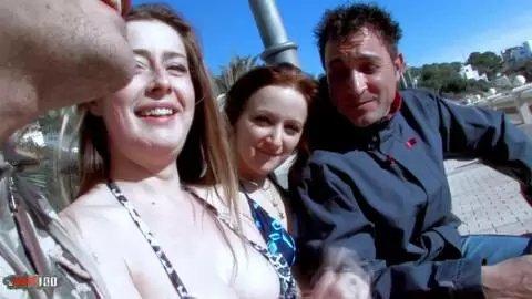 Young brunette Leslie Fox and her friend Savanah in a great outdoor foursome double penetration