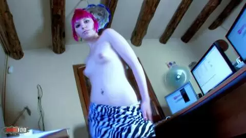 Young Loli Punk does a striptease in the office