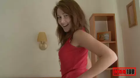 Young slut with shaved pussy dildoing her asshole