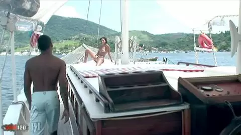 Petite Latina Jessica ass fucked on a boat by a huge black cock