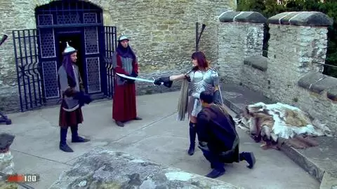 the beautiful Theodora Ferreri gets fucked at the castle by three knights
